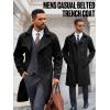 imageRuncati Mens Trench Coat Double Breasted Notched Lapel Casual Belted Windbreaker Fall Classic Long Jacket OvercoatBlack