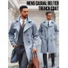 imageRuncati Mens Trench Coat Double Breasted Notched Lapel Casual Belted Windbreaker Fall Classic Long Jacket OvercoatGrey