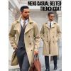 imageRuncati Mens Trench Coat Double Breasted Notched Lapel Casual Belted Windbreaker Fall Classic Long Jacket OvercoatKhaki