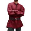 imageRuncati Mens Medieval Pirate Shirt Steampunk Viking Renaissance Long Sleeve Lace Up Scottish Halloween Costume TopsRed