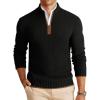 imageRuncati Mens QuarterZip Pullover Sweater Casual Mock Neck Knitted Winter Warm Ribbed Polo SweatersBlack