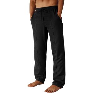 imageRuncati Mens Casual Sweat Pants Pleated Drawstring Elastic Waist Waffle Straight Leg Joggers Sweatpants with PocketsBlack