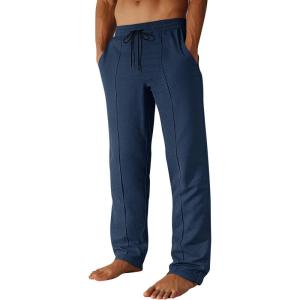 imageRuncati Mens Casual Sweat Pants Pleated Drawstring Elastic Waist Waffle Straight Leg Joggers Sweatpants with PocketsNavy