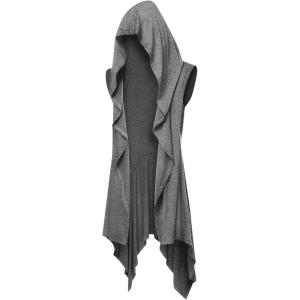 imageRuncati Mens Hooded Cardigan Sleeveless Ruffle Shawl Collar Open Front Knit Drape RobeDark Grey