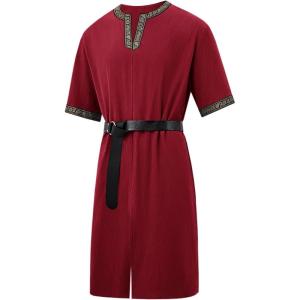 imageRuncati Mens Medieval Pirate Costume Tunic Renaissance Knight Warrior Viking LARP Halloween TopsAdark Red
