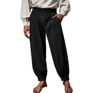 imageRuncati Mens Medieval Pirate Pants Renaissance Viking Knicker Colonial Halloween Cotton Gothic Costume TrousersBlack