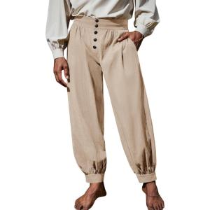 imageRuncati Mens Medieval Pirate Pants Renaissance Viking Knicker Colonial Halloween Cotton Gothic Costume TrousersLight Khaki