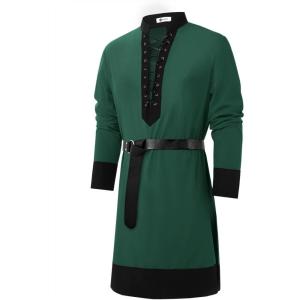 imageRuncati Mens Medieval Pirate Shirt Renaissance Viking Knight Warrior Tunic Tops Lace Up LARP Halloween CostumeDark Green