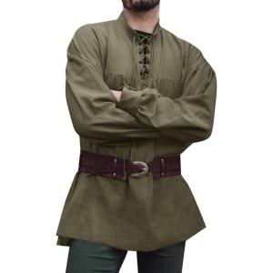 imageRuncati Mens Medieval Pirate Shirt Steampunk Viking Renaissance Long Sleeve Lace Up Scottish Halloween Costume TopsArmy Green
