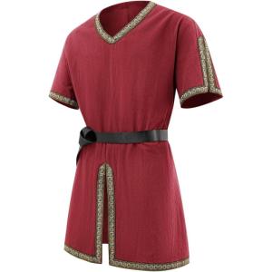imageRuncati Mens Medieval Pirate Tunic Renaissance Viking Knight Costume Linen Short Sleeve LARP Halloween TopsBurgundy