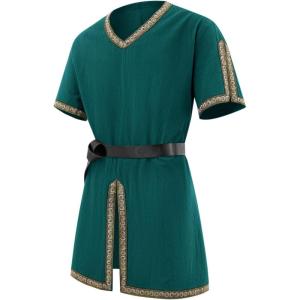 imageRuncati Mens Medieval Pirate Tunic Renaissance Viking Knight Costume Linen Short Sleeve LARP Halloween TopsDark Green