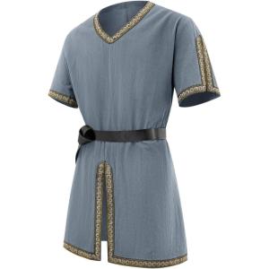 imageRuncati Mens Medieval Pirate Tunic Renaissance Viking Knight Costume Linen Short Sleeve LARP Halloween TopsGrey