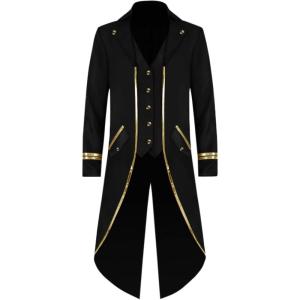 imageRuncati Mens Steampunk Victorian Jacket Gothic Tailcoat Costume Vintage Tuxedo Viking Renaissance Pirate Halloween CoatsBlackx
