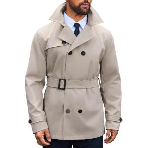 imageRuncati Mens Trench Coat Double Breasted Notched Lapel Jacket Casual Belted Windbreaker OvercoatApricot