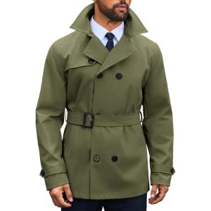 imageRuncati Mens Trench Coat Double Breasted Notched Lapel Jacket Casual Belted Windbreaker OvercoatArmy Green