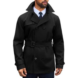 imageRuncati Mens Trench Coat Double Breasted Notched Lapel Jacket Casual Belted Windbreaker OvercoatBlack