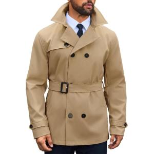 imageRuncati Mens Trench Coat Double Breasted Notched Lapel Jacket Casual Belted Windbreaker OvercoatKhaki