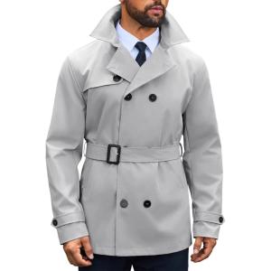imageRuncati Mens Trench Coat Double Breasted Notched Lapel Jacket Casual Belted Windbreaker OvercoatLight Grey