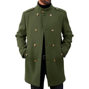 imageRuncati Mens Trench Coat Double Breasted Stand Collar Pea Coat Casual Fall Winter Warm Mid Long OvercoatArmy Green