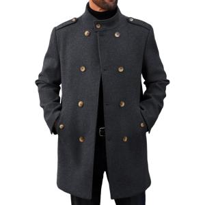 imageRuncati Mens Trench Coat Double Breasted Stand Collar Pea Coat Casual Fall Winter Warm Mid Long OvercoatDark Grey