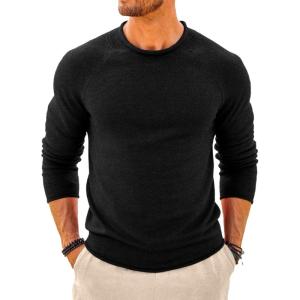 imageRuncati Mens Turtleneck Sweater Casual Knitted Pullover Raglan Sleeve Fall Winter Thermal SweatersBlack