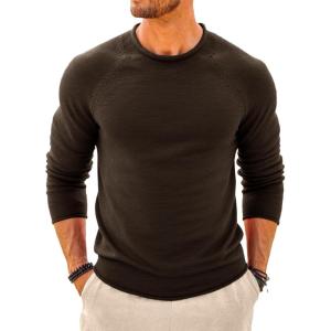 imageRuncati Mens Turtleneck Sweater Casual Knitted Pullover Raglan Sleeve Fall Winter Thermal SweatersBrown