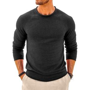 imageRuncati Mens Turtleneck Sweater Casual Knitted Pullover Raglan Sleeve Fall Winter Thermal SweatersDark Gray