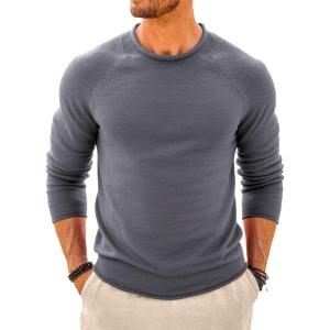 imageRuncati Mens Turtleneck Sweater Casual Knitted Pullover Raglan Sleeve Fall Winter Thermal SweatersGray