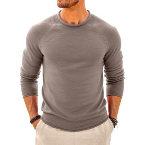 imageRuncati Mens Turtleneck Sweater Casual Knitted Pullover Raglan Sleeve Fall Winter Thermal SweatersKhaki