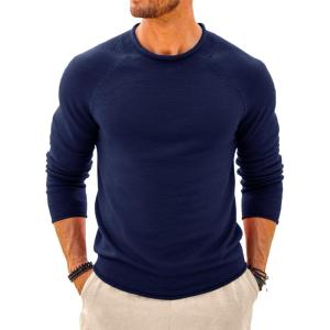 imageRuncati Mens Turtleneck Sweater Casual Knitted Pullover Raglan Sleeve Fall Winter Thermal SweatersNavy