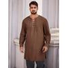 imageRuncati Mens Medieval Pirate Costume Tunic Renaissance Viking Lace Up Cotton Shirts Knight Warrior LARP Halloween TopsBrown
