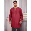 imageRuncati Mens Medieval Pirate Costume Tunic Renaissance Viking Lace Up Cotton Shirts Knight Warrior LARP Halloween TopsDark Red