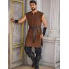 imageRuncati Mens Pirate Costume Tunic Renaissance Medieval Knight Warrior Sleeveless Lace Up Shirts Viking LARP Halloween TabardBrown