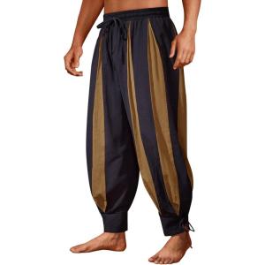 imageRuncati Mens Medieval Pirate Pants Renaissance Viking Navigator Colonial Cotton Halloween Costume Harem PantsBrown