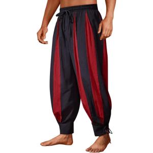imageRuncati Mens Medieval Pirate Pants Renaissance Viking Navigator Colonial Cotton Halloween Costume Harem PantsRed