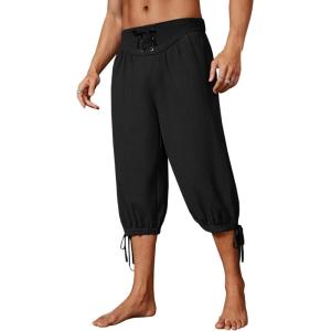 imageRuncati Mens Medieval Pirate Shorts Renaissance Colonial Viking Lace Up Halloween Costume PantsBlack