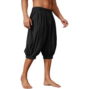 imageRuncati Mens Medieval Pirate Shorts Renaissance Viking Colonial Linen Halloween Costume PantsBlack