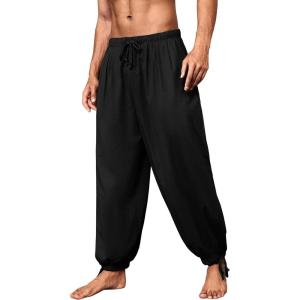 imageRuncati Mens Medieval Renaissance Pants Viking Pirate Mercenary Gothic Costume Cosplay Navigator Trousers Black