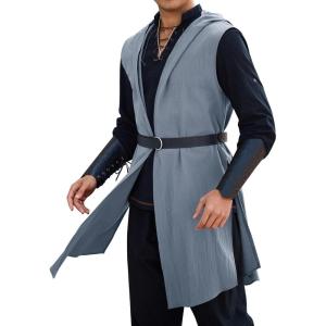 imageRuncati Mens Renaissance Costume Hooded Surcoat Medieval Knight Sleeveless Tunic Tops Tabard Viking Holloween CloakGrey