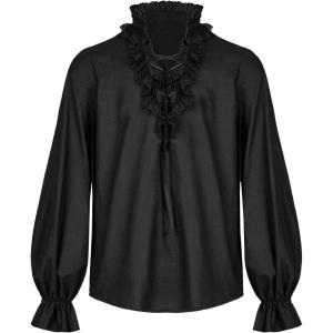 imageRuncati Mens Ruffle Pirate Shirts Lace Medieval Renaissance Vampire Poet Shirt Gothic Steampunk Victorian CostumeBlack