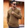 imageRuncati Mens Cable Knit Pullover Sweater Casual Stand Collar Chunky Buttons Fall Winter SweatersKhaki