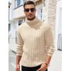 imageRuncati Mens Chunky Turtleneck Sweaters Cable Knitted Casual Slim Fit Fall Winter Warm Pullover SweaterBeige