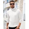 imageRuncati Mens Chunky Turtleneck Sweaters Cable Knitted Casual Slim Fit Fall Winter Warm Pullover SweaterWhite