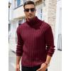 imageRuncati Mens Chunky Turtleneck Sweaters Cable Knitted Casual Slim Fit Fall Winter Warm Pullover SweaterWine Red