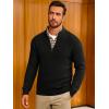 imageRuncati Mens Quarter Zip Pullover Sweater Casual Mock Neck Slim Fit Checkered Knitted Polo SweatersBlack