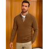 imageRuncati Mens Quarter Zip Pullover Sweater Casual Mock Neck Slim Fit Checkered Knitted Polo SweatersBrown