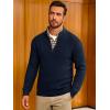 imageRuncati Mens Quarter Zip Pullover Sweater Casual Mock Neck Slim Fit Checkered Knitted Polo SweatersNavy Blue