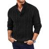 imageRuncati Mens Cable Knit Pullover Sweater Casual Stand Collar Chunky Buttons Fall Winter SweatersBlack