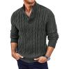 imageRuncati Mens Cable Knit Pullover Sweater Casual Stand Collar Chunky Buttons Fall Winter SweatersDark Grey