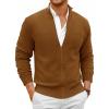 imageRuncati Mens Full Zip Cardigan Sweater Casual Mock Neck Cable Knitted Winter Chunky SweatersBrown